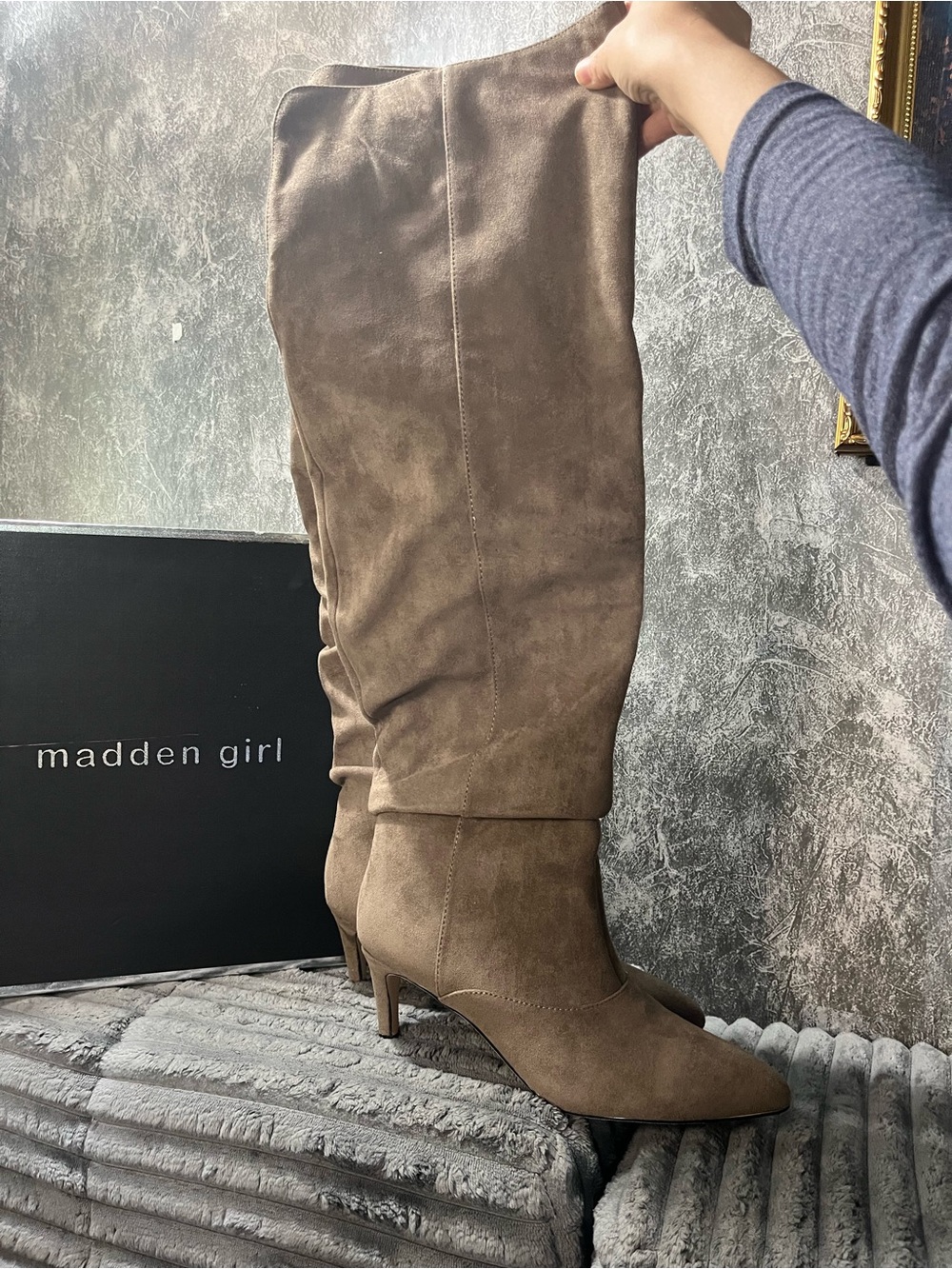 Madden Girl Taupe ash Over-the-Knee Pointed Toe Boots